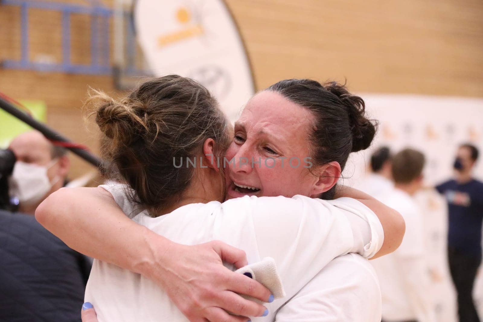 Tears of happiness after the final whistle and winning the German Championship with Luisa Nufer (USC Eisvögel Freiburg) and Mirna Paunovic (USC Eisvögel Freiburg) .. 1.BBL Women 2021/2022 - Kingfisher USC Freiburg - Rheinland Lions. .. Photo: Joachim Hahne/johapress