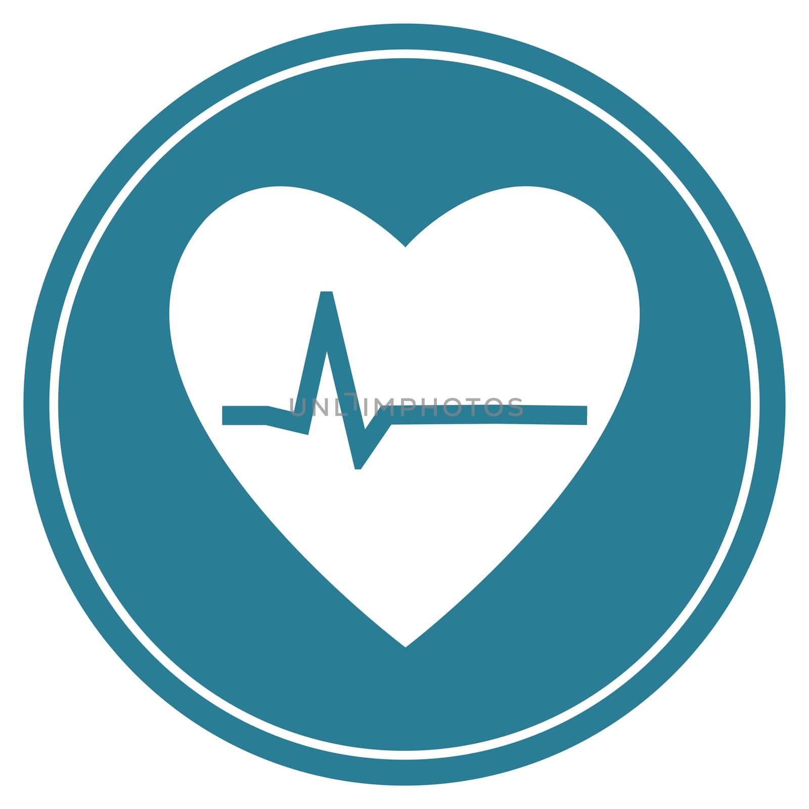 Round blue Button with white Heart icon - Health