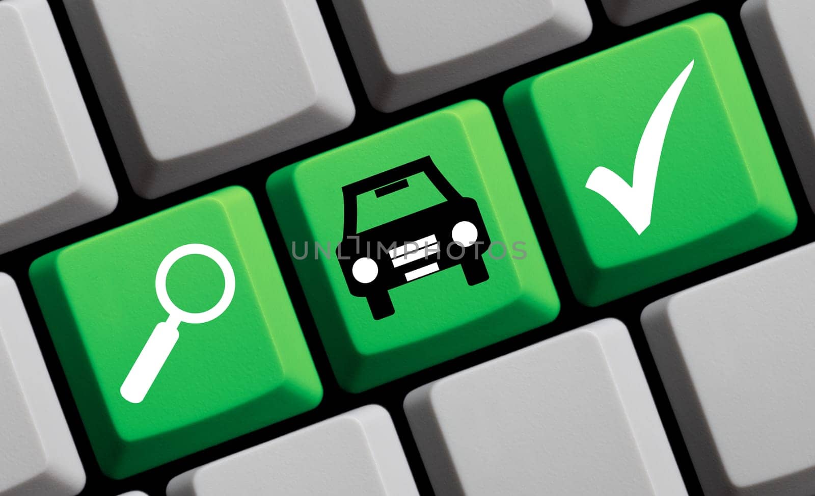Find cars online - 3d illustration of green keyboard