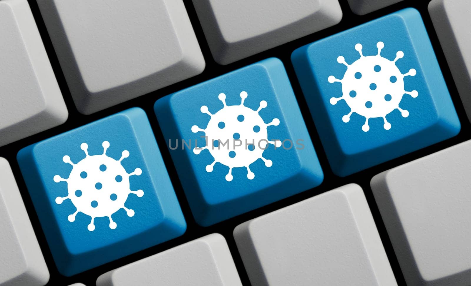Attention Coronavirus - Virus Symbol on computer Keyboard 3D illustration