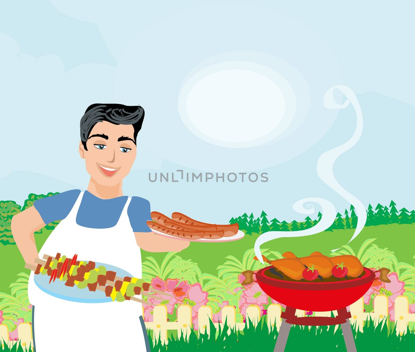Man Cooking meat on Grill