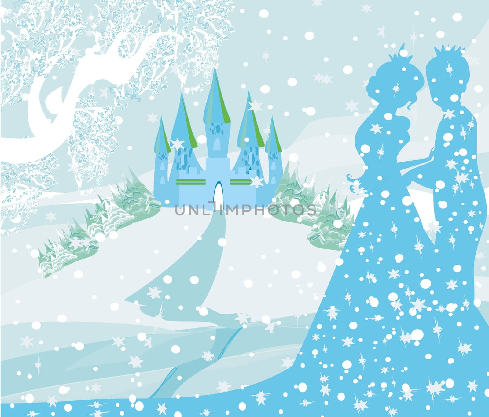 Castle and princess with prince