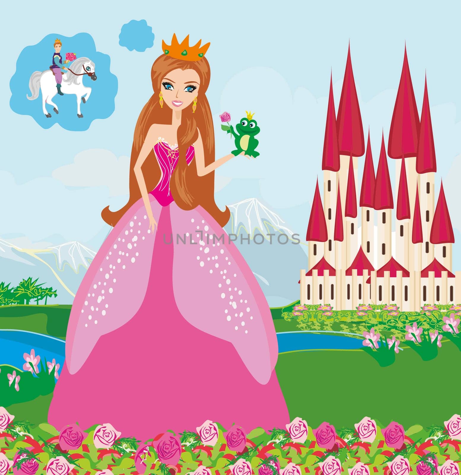 Beautiful young princess and big frog