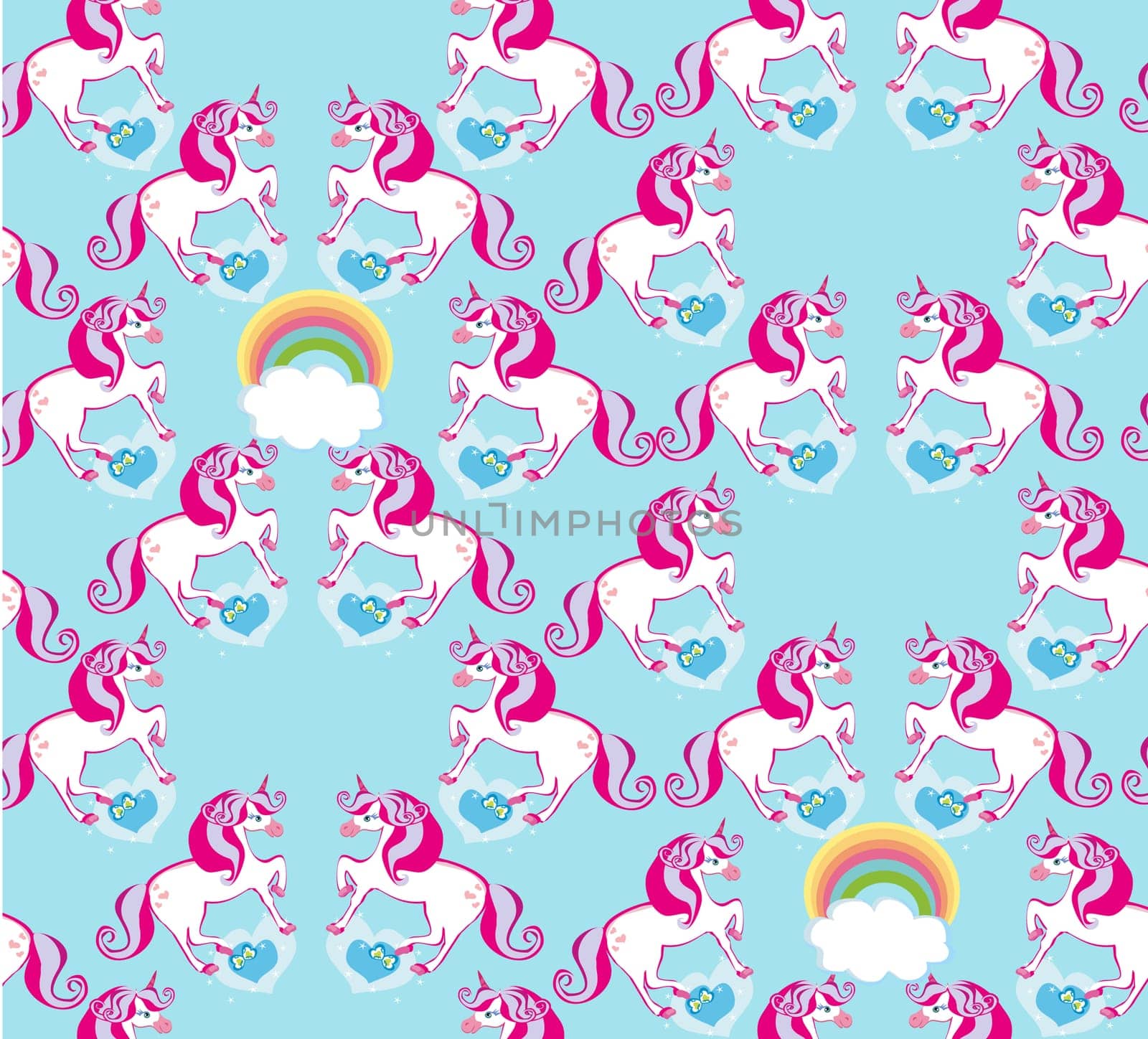 seamless pattern with cute unicorns and rainbow