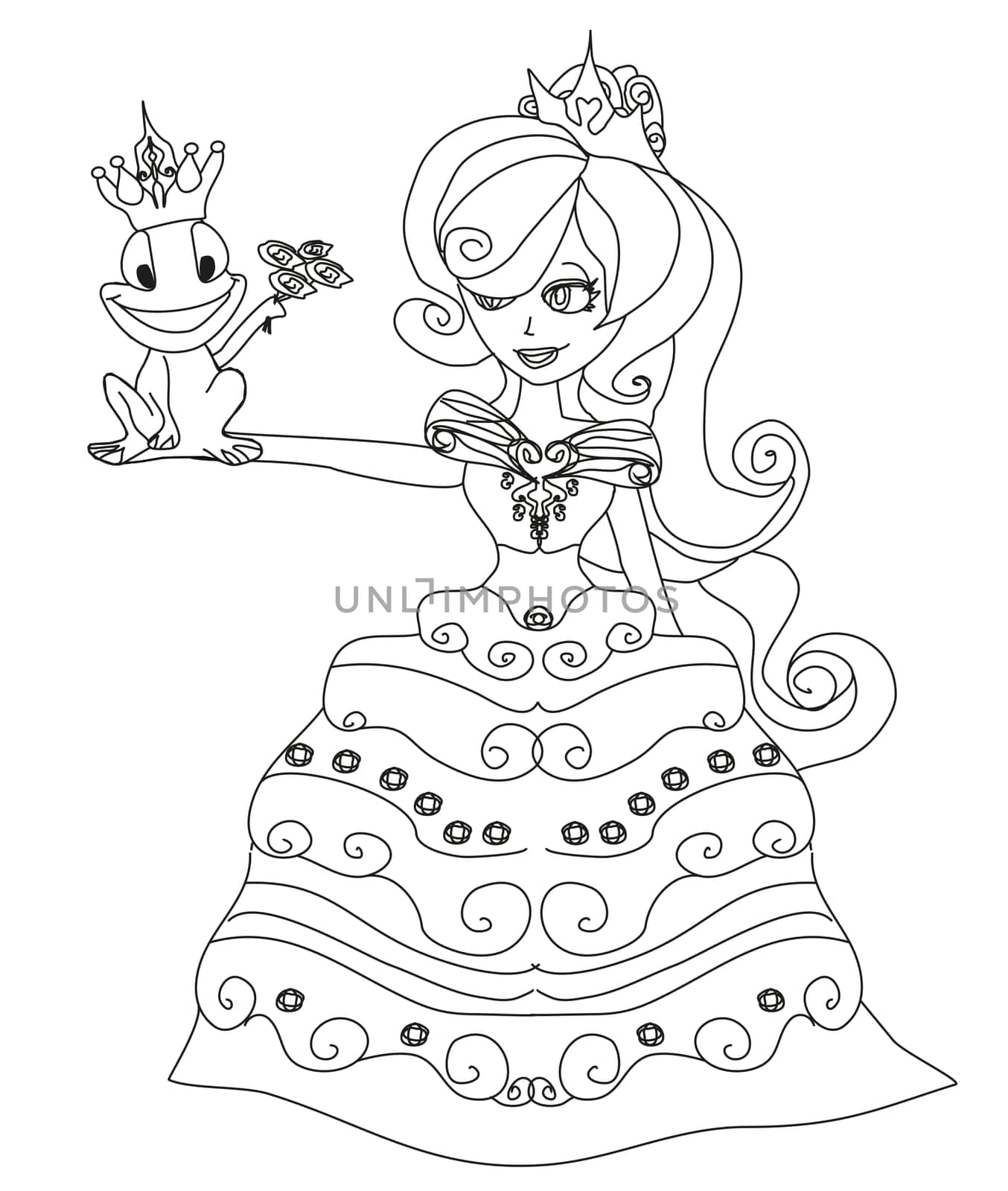Beautiful young princess and big frog