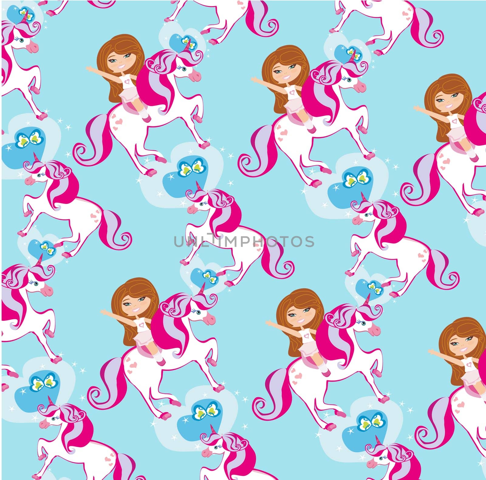 seamless pattern with Girl on a unicorn