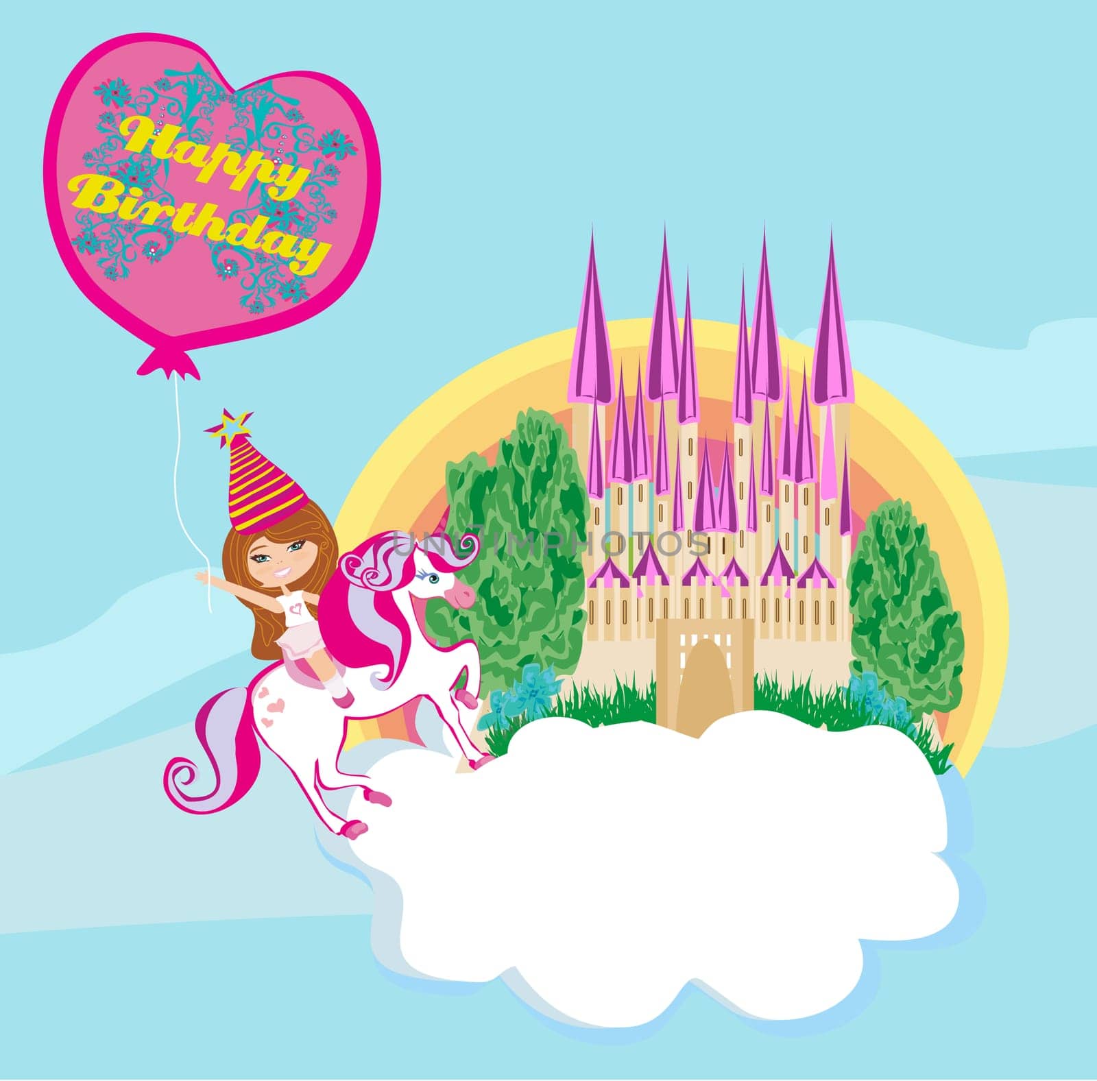 Girl on a unicorn - Birthday card