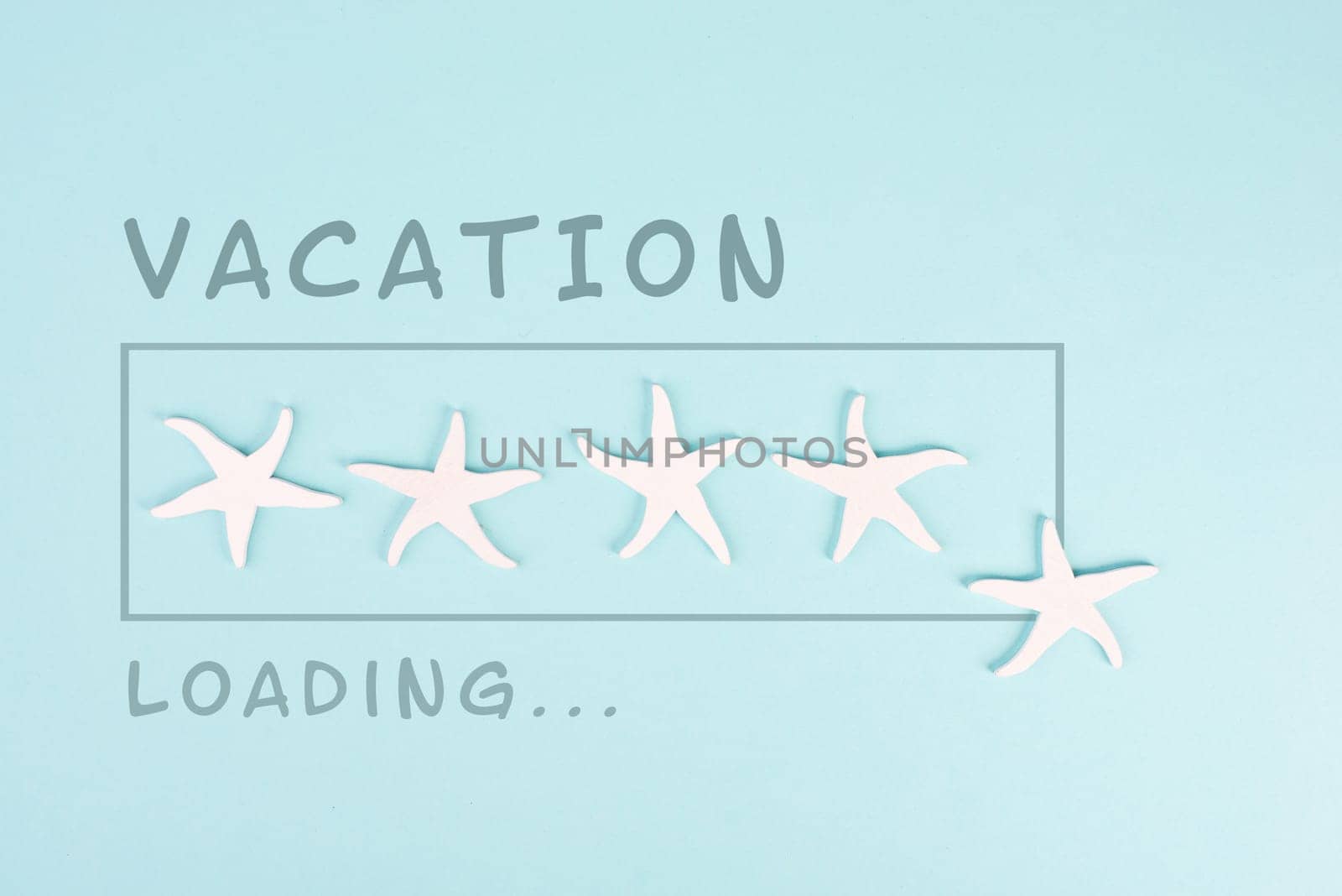 Progress bar with sea stars, holiday loading ist standing on the paper, planning a trip for the weekend, vacation and travel concept