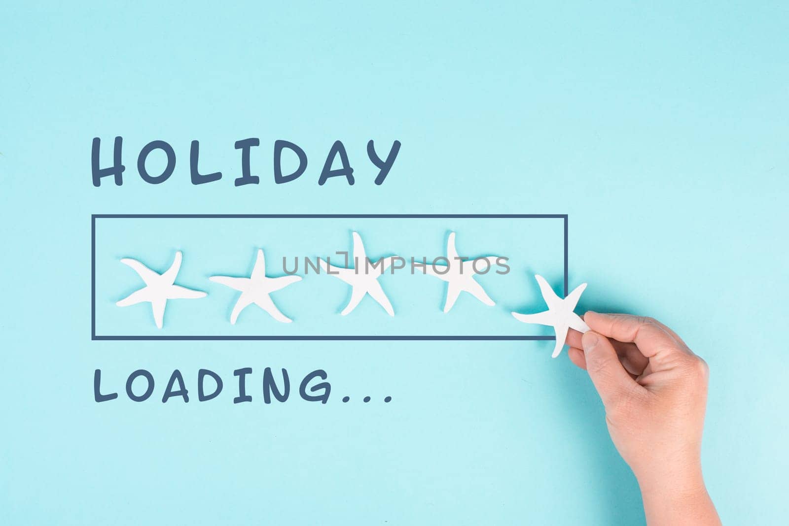 Progress bar with sea stars, holiday loading ist standing on the paper, planning a trip for the weekend, vacation and travel concept