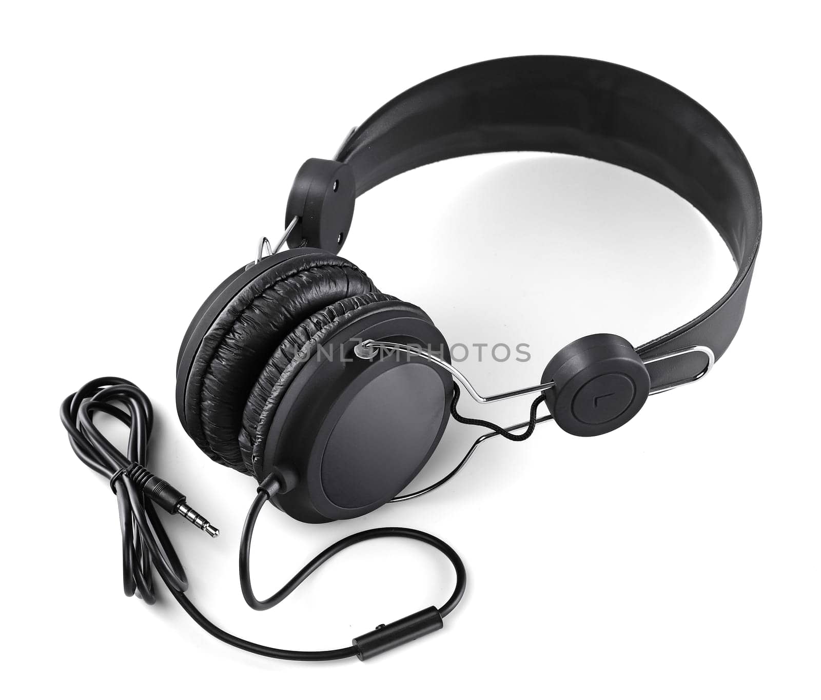 Black headphones over white background