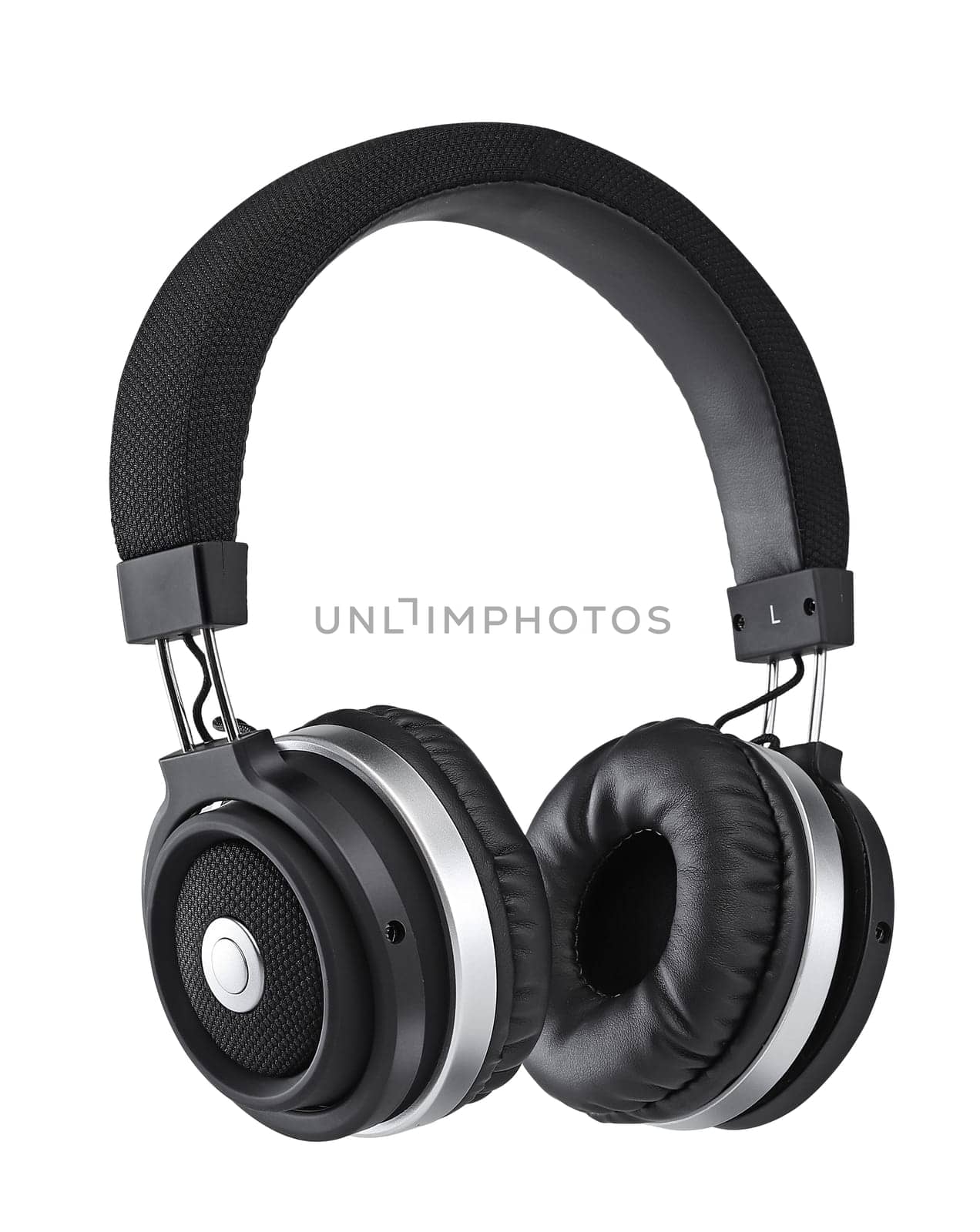 Black headphones over white background