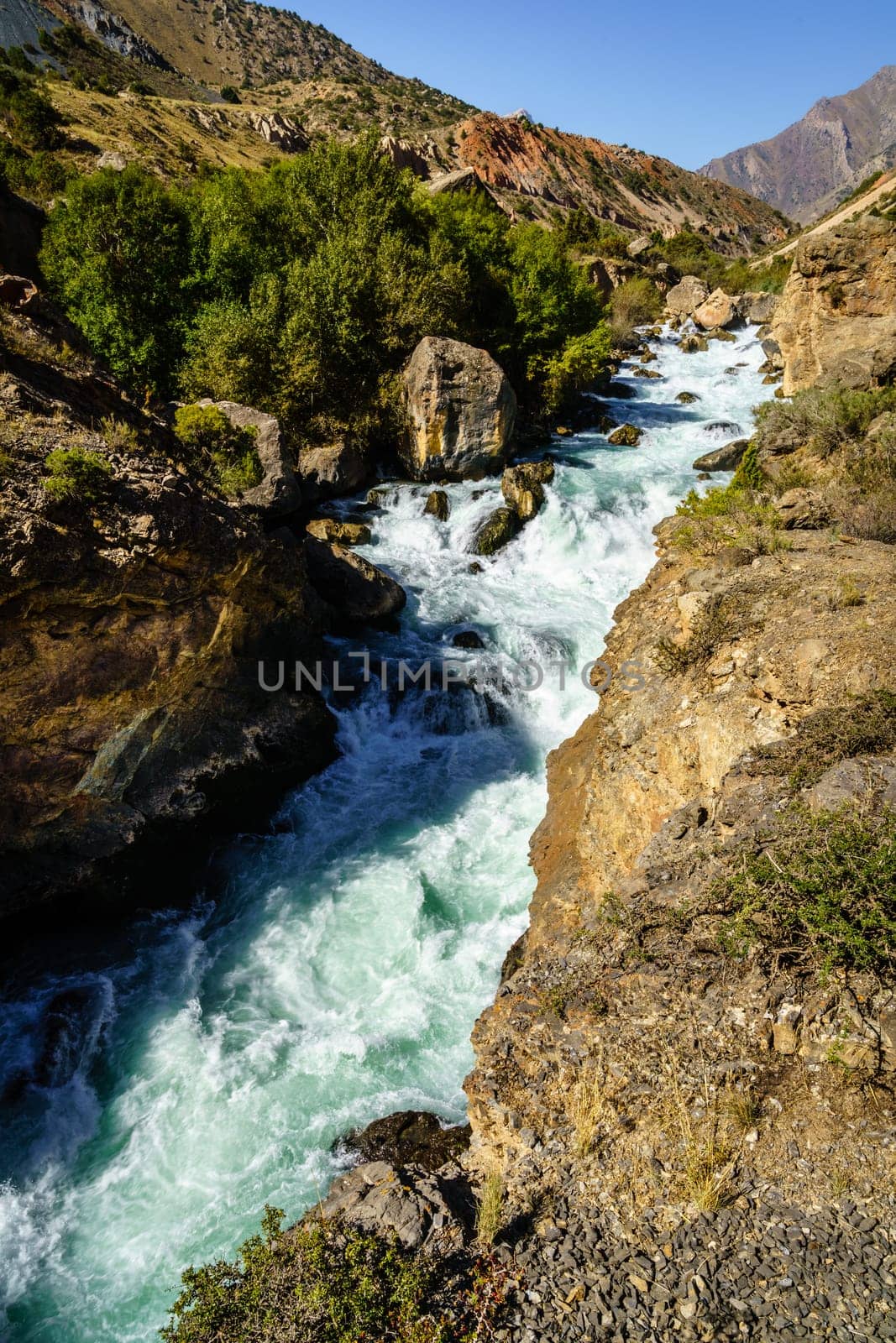 Yaghnob river in the Zarafshan Mountain Range in Tajikistan