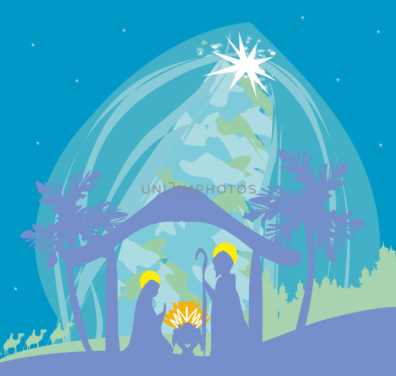 Biblical scene - birth of Jesus in Bethlehem.