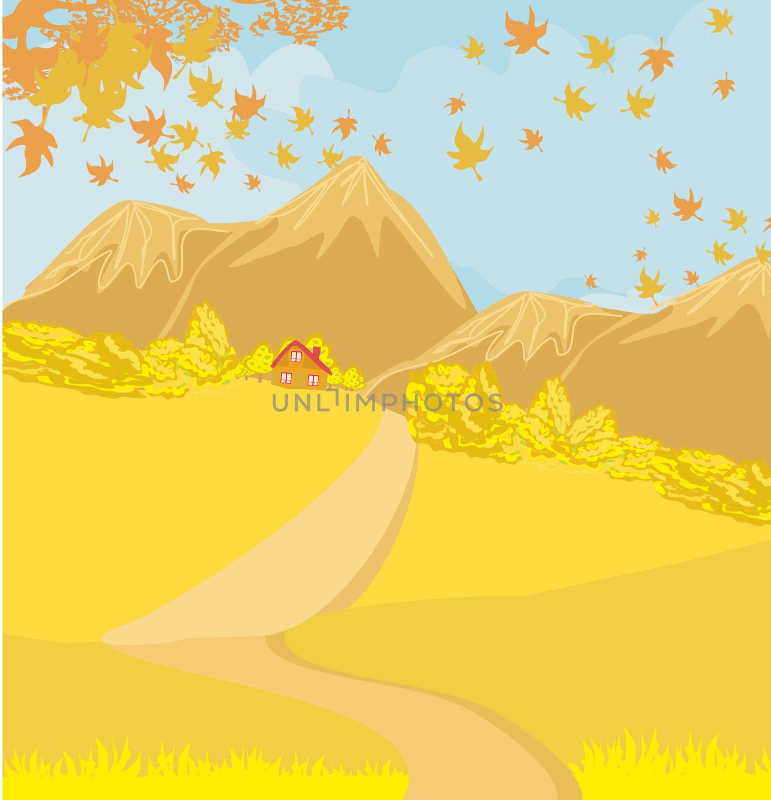 mountain road among the mountains and autumn trees