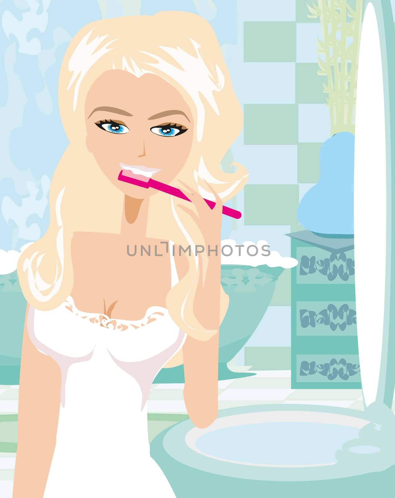 woman brushing her teeth in the bathroom
