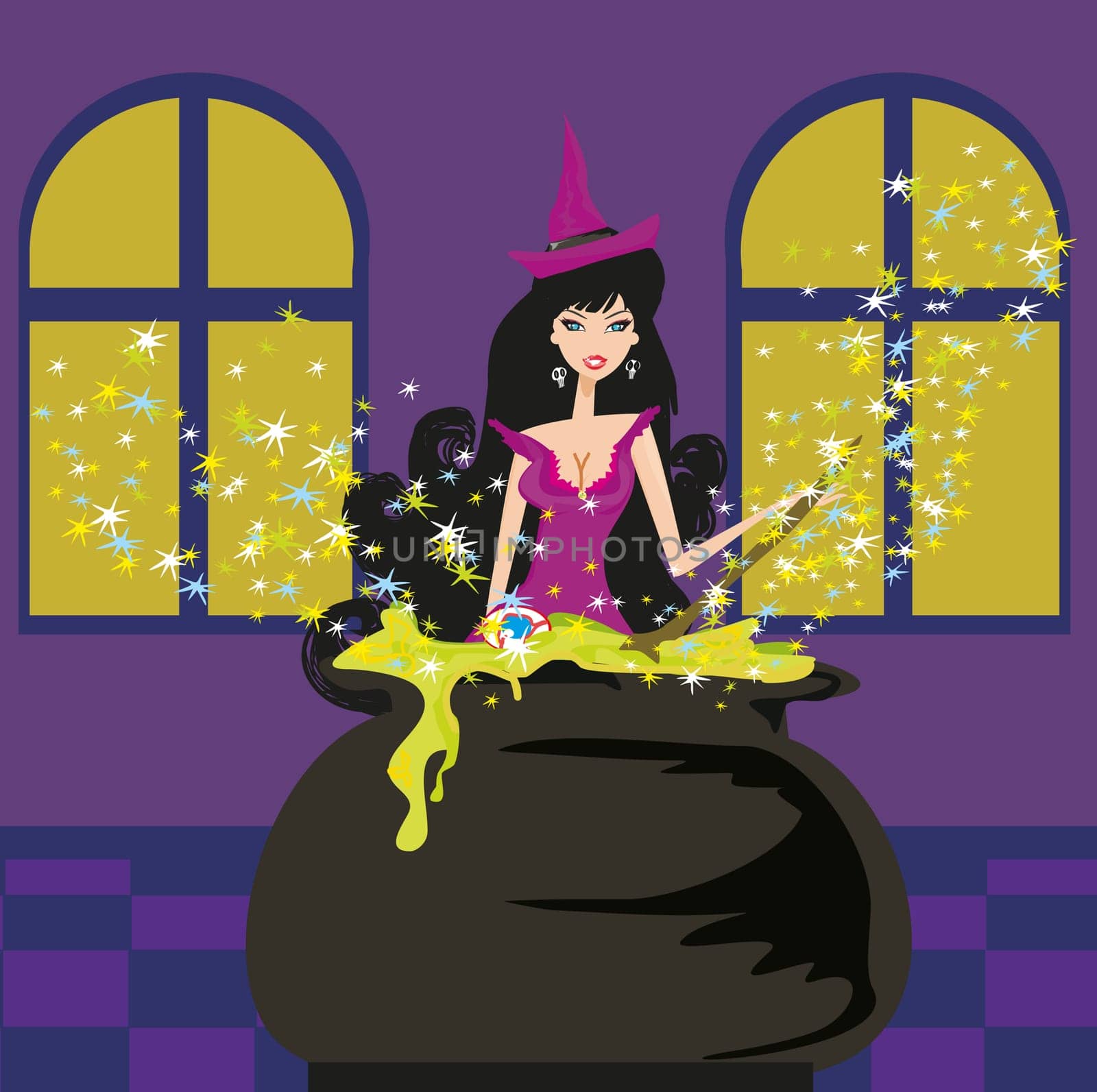 Halloween witch preparing potion