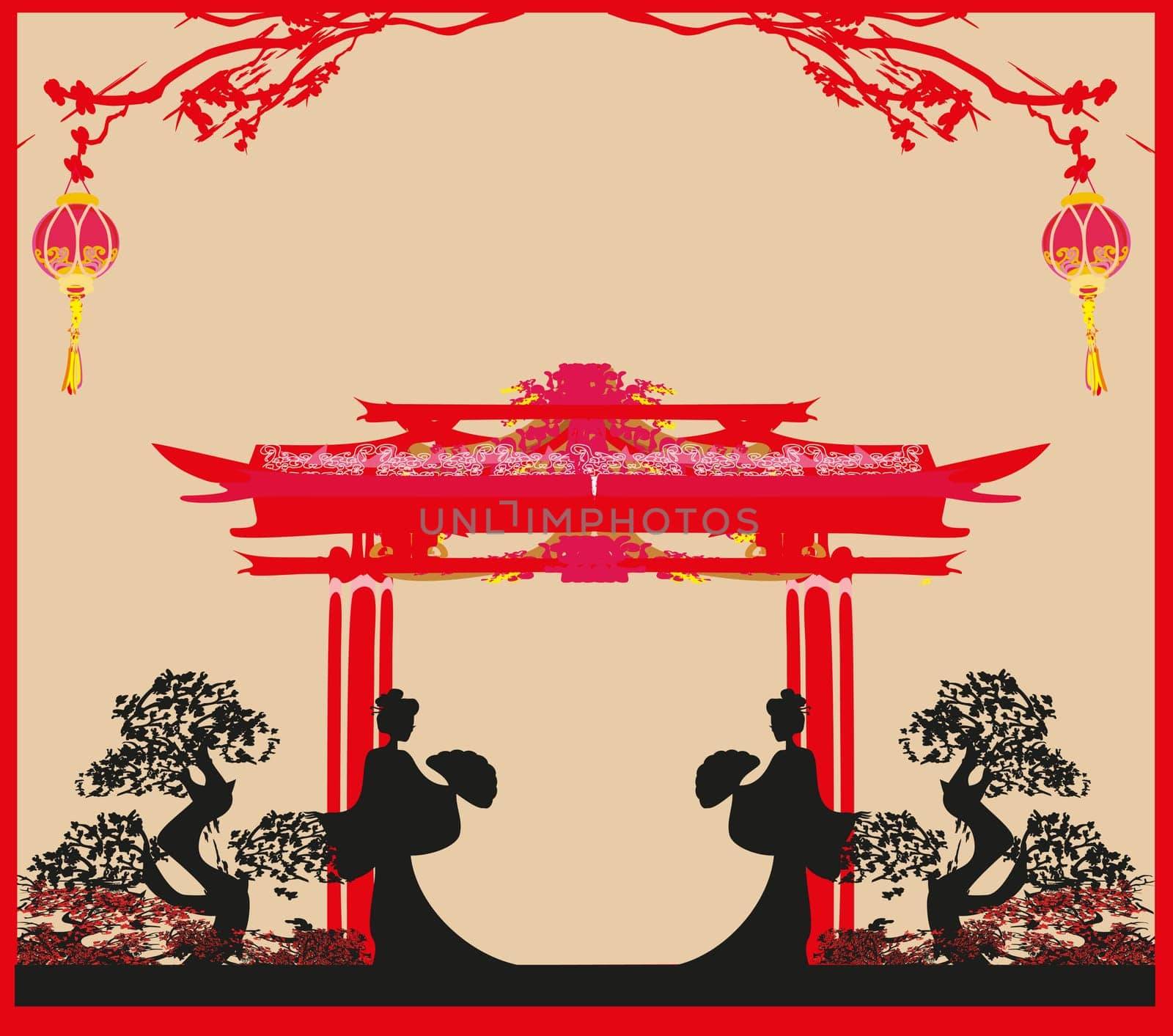 abstract landscape with geisha