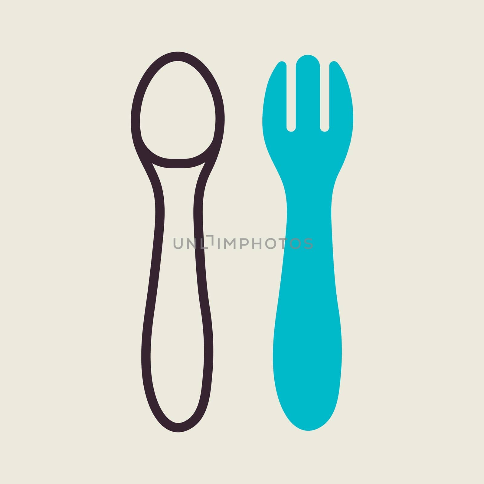 Spoon and fork for baby vector icon. Graph symbol for children and newborn babies web site and apps design, logo, app, UI