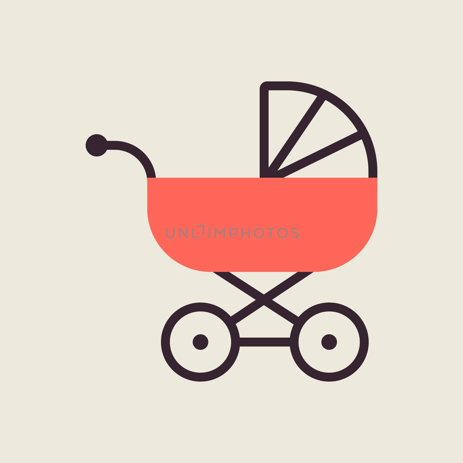 Stroller baby, carriage vector icon. Graph symbol for children and newborn babies web site and apps design, logo, app, UI