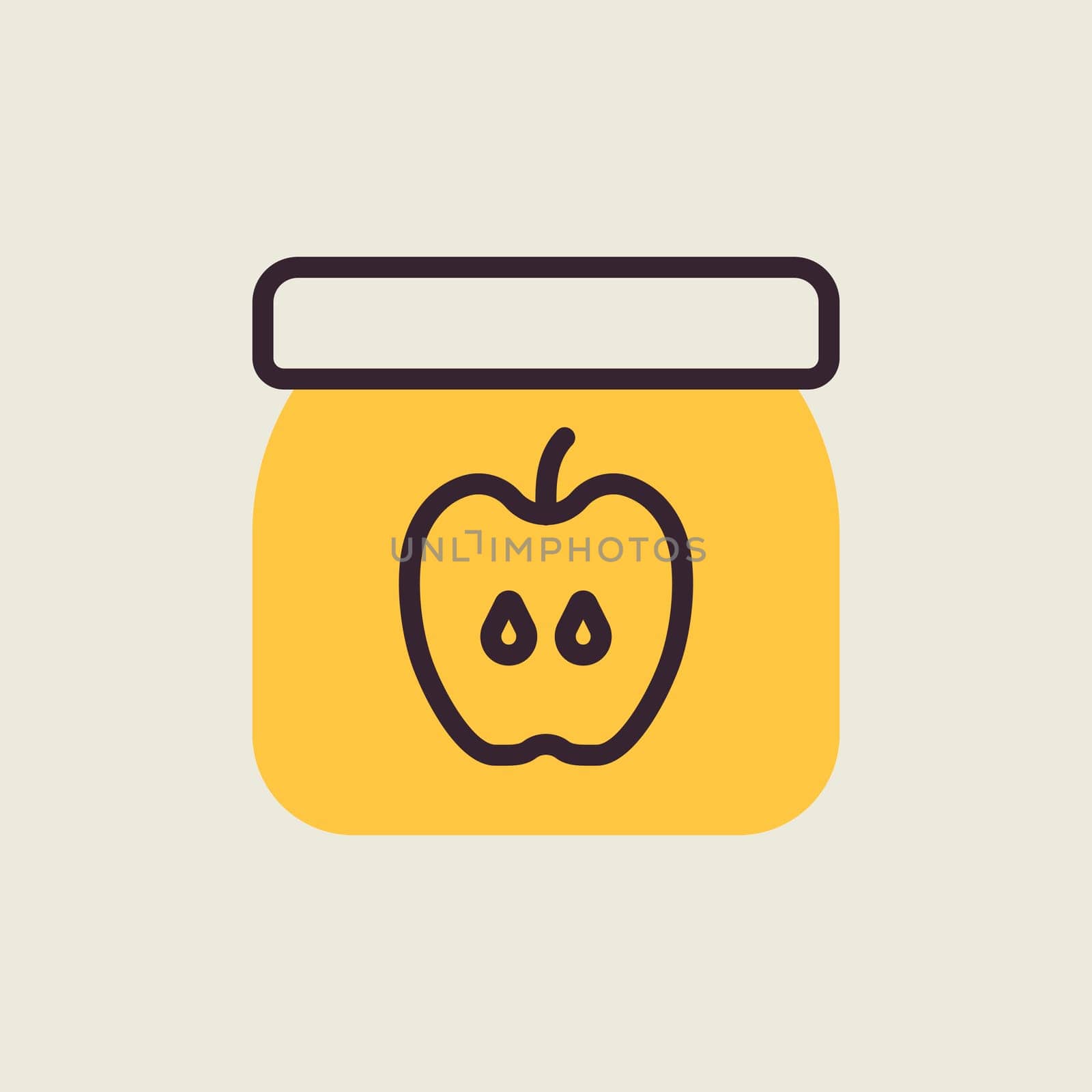 Jar of baby food with apple puree vector icon. Graph symbol for children and newborn babies web site and apps design, logo, app, UI