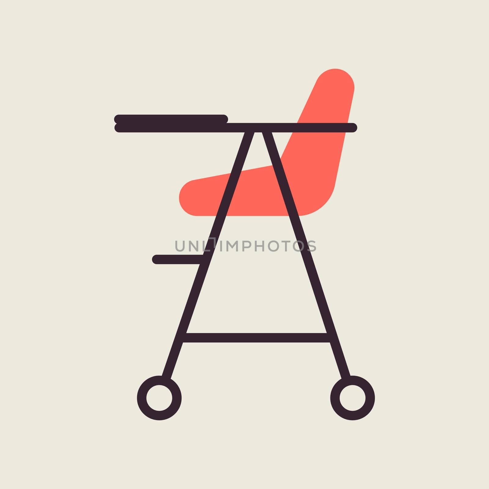 Baby chair vector isolated icon. Graph symbol for children and newborn babies web site and apps design, logo, app, UI