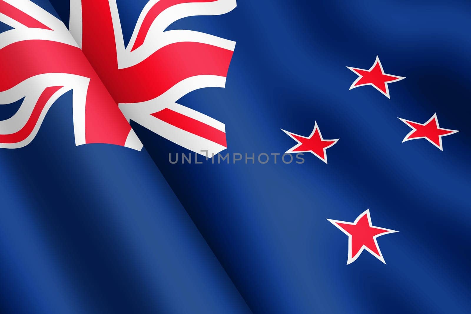 A New Zealand waving flag 3d illustration wind ripple