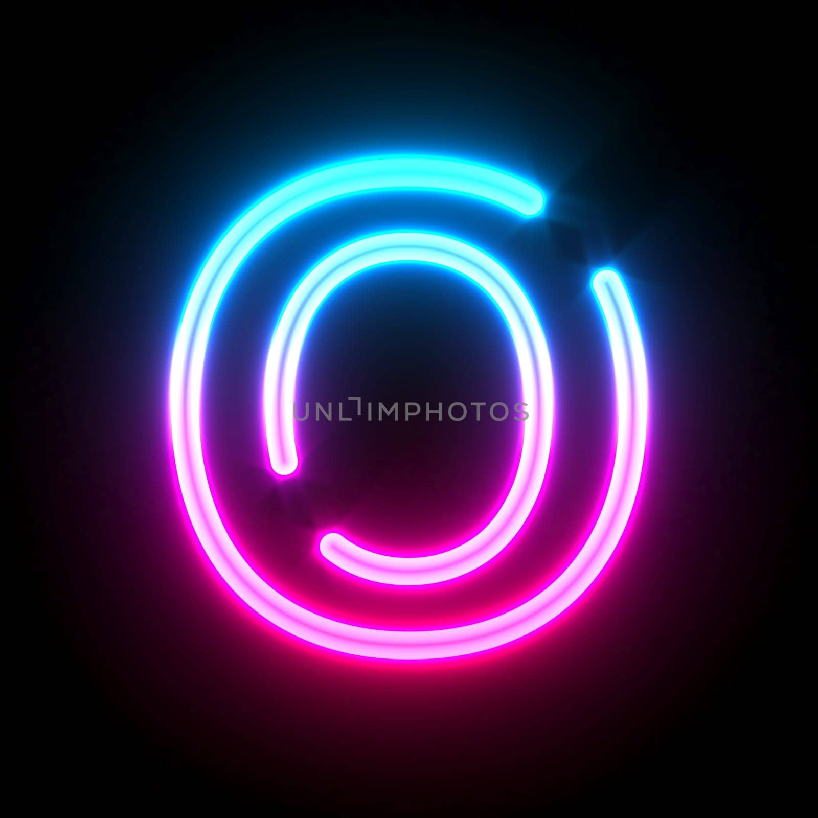 Blue pink glowing neon tube font Letter O 3D render illustration isolated on black background