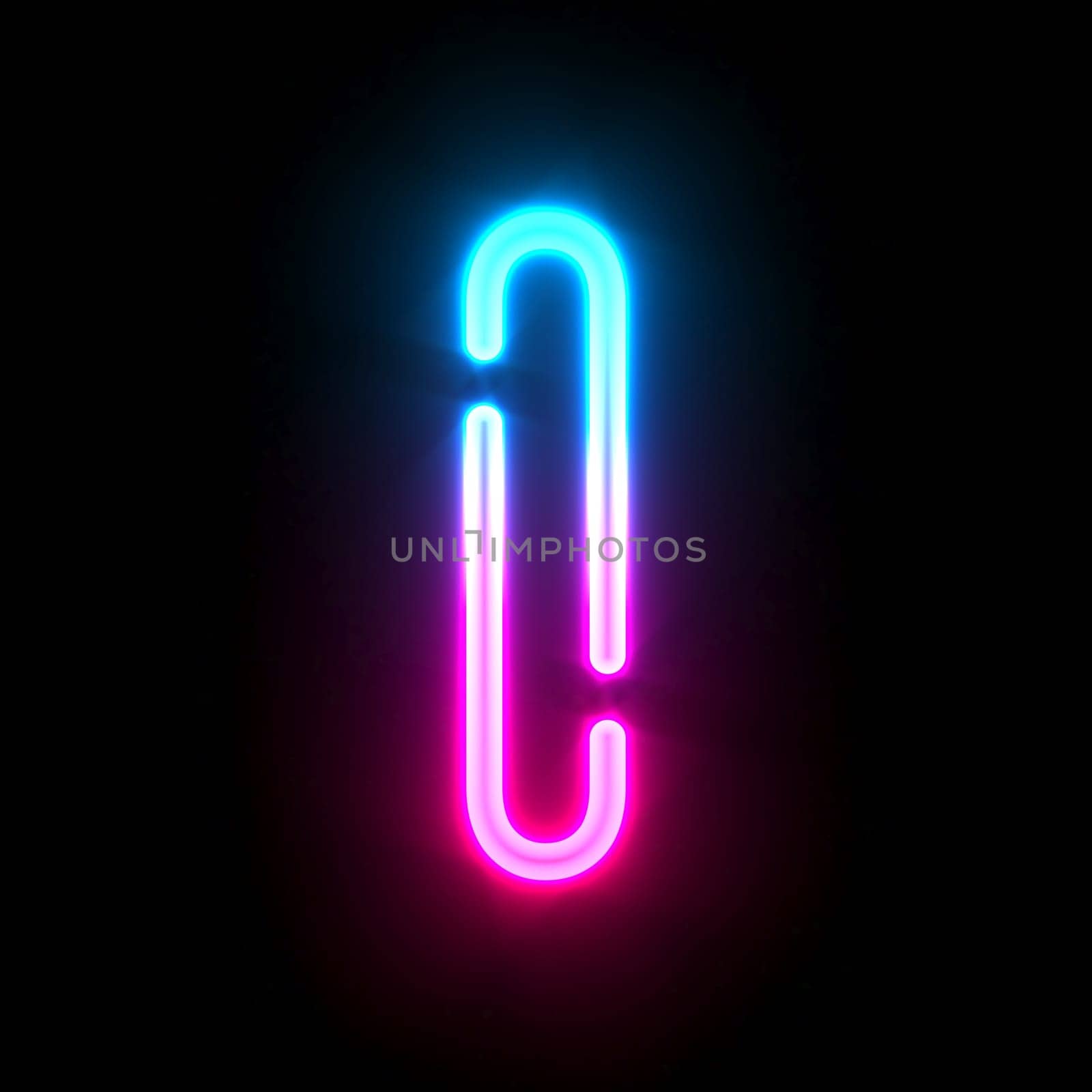 Blue pink glowing neon tube font Letter I 3D render illustration isolated on black background