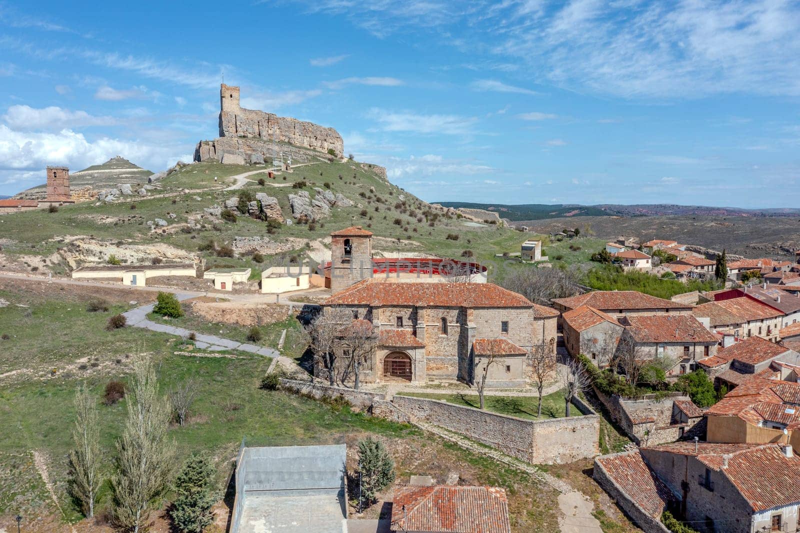 Santisima Trinidad Church and a view over Atienza town, Guadalajara, Spain