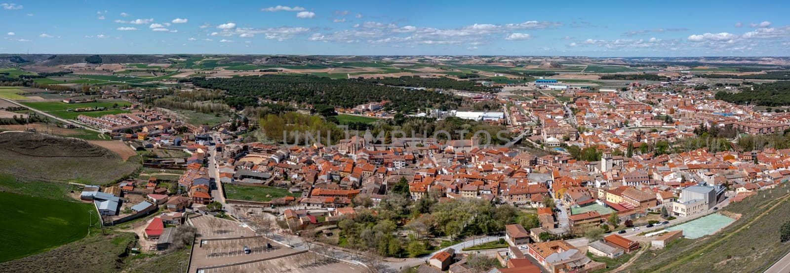 Panoramic general view from castle of the city of Penafiel, Valladolid Spain