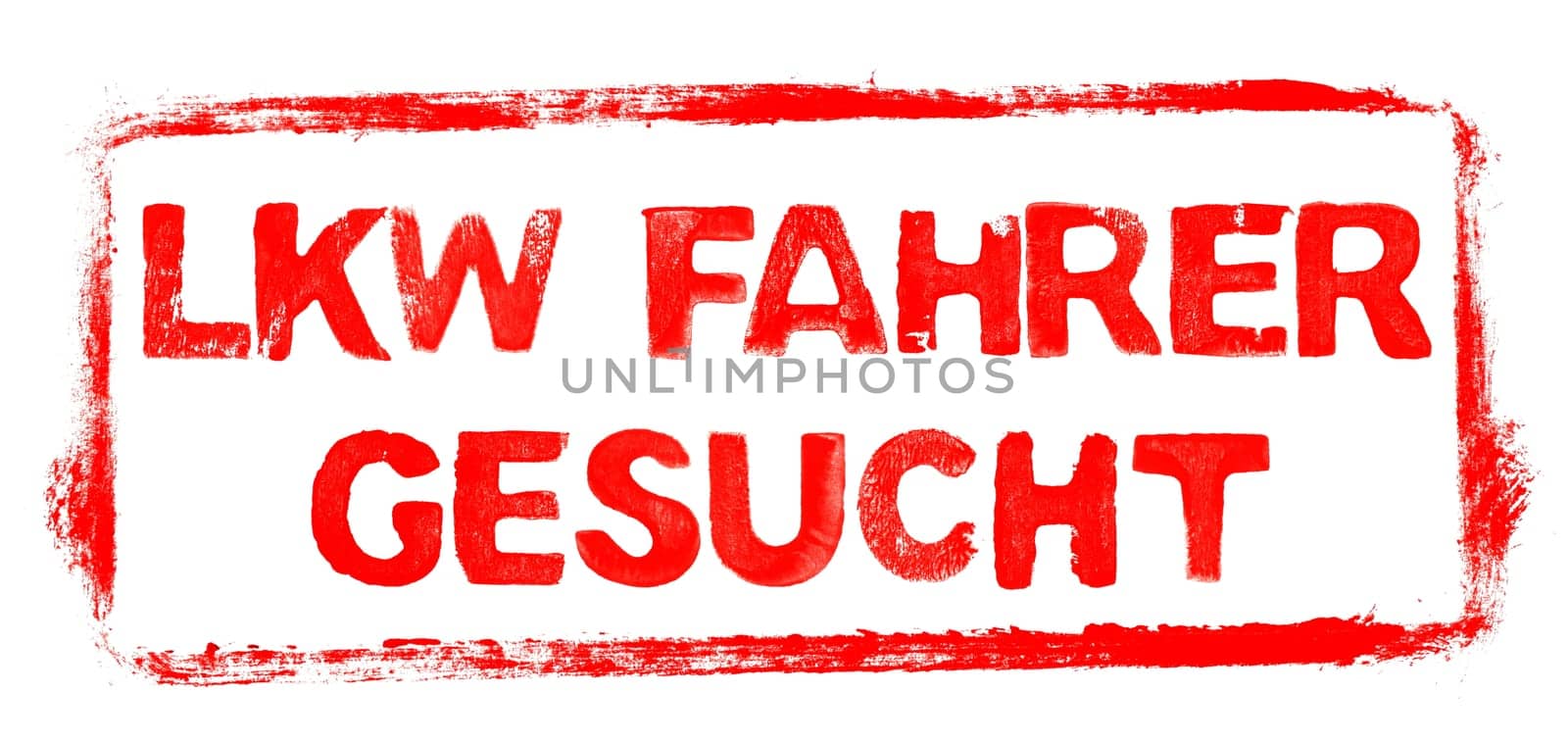Truck drivers wanted in german language Banner: Red rubber stamp frame with stencil text