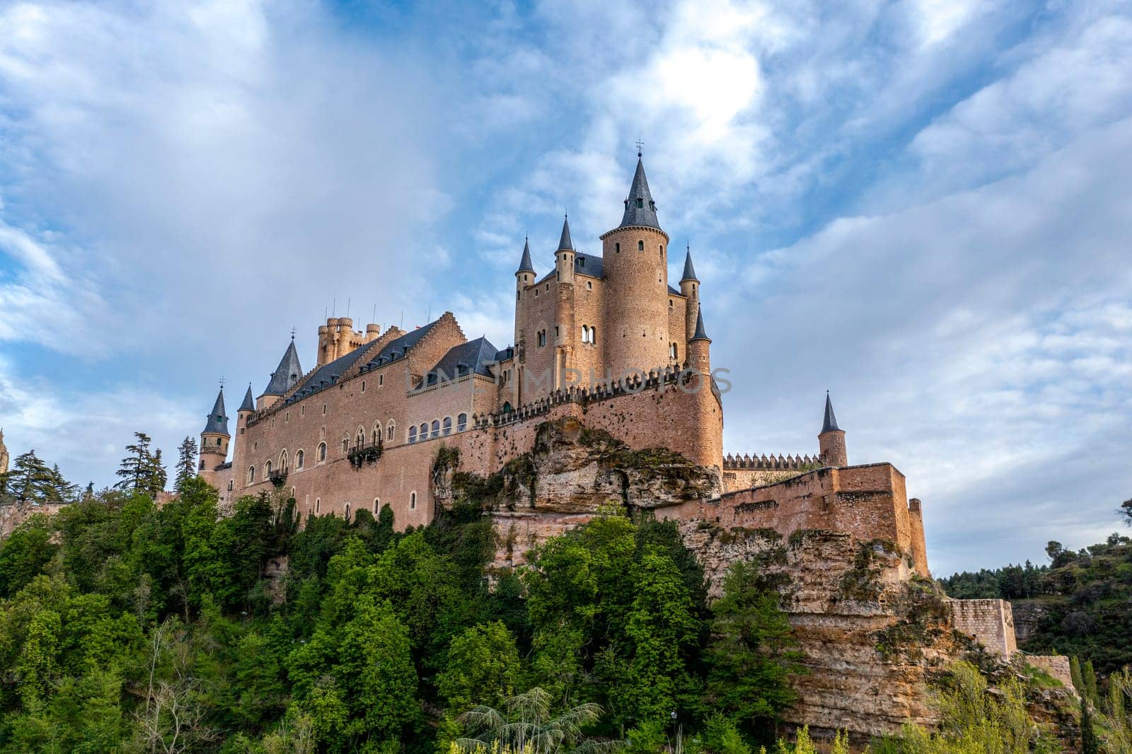 View of the Alcazar fortress and gardens of segovia, listed world Heritage centre by UNESCO Spain