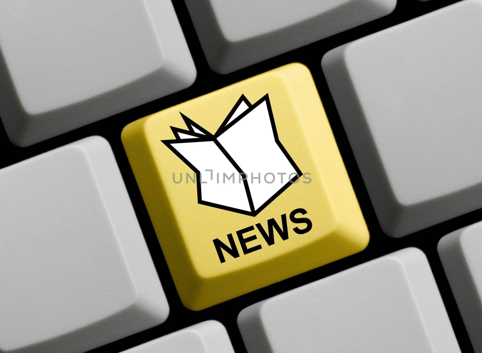 Yellow computer keyboard: News 3D illustration
