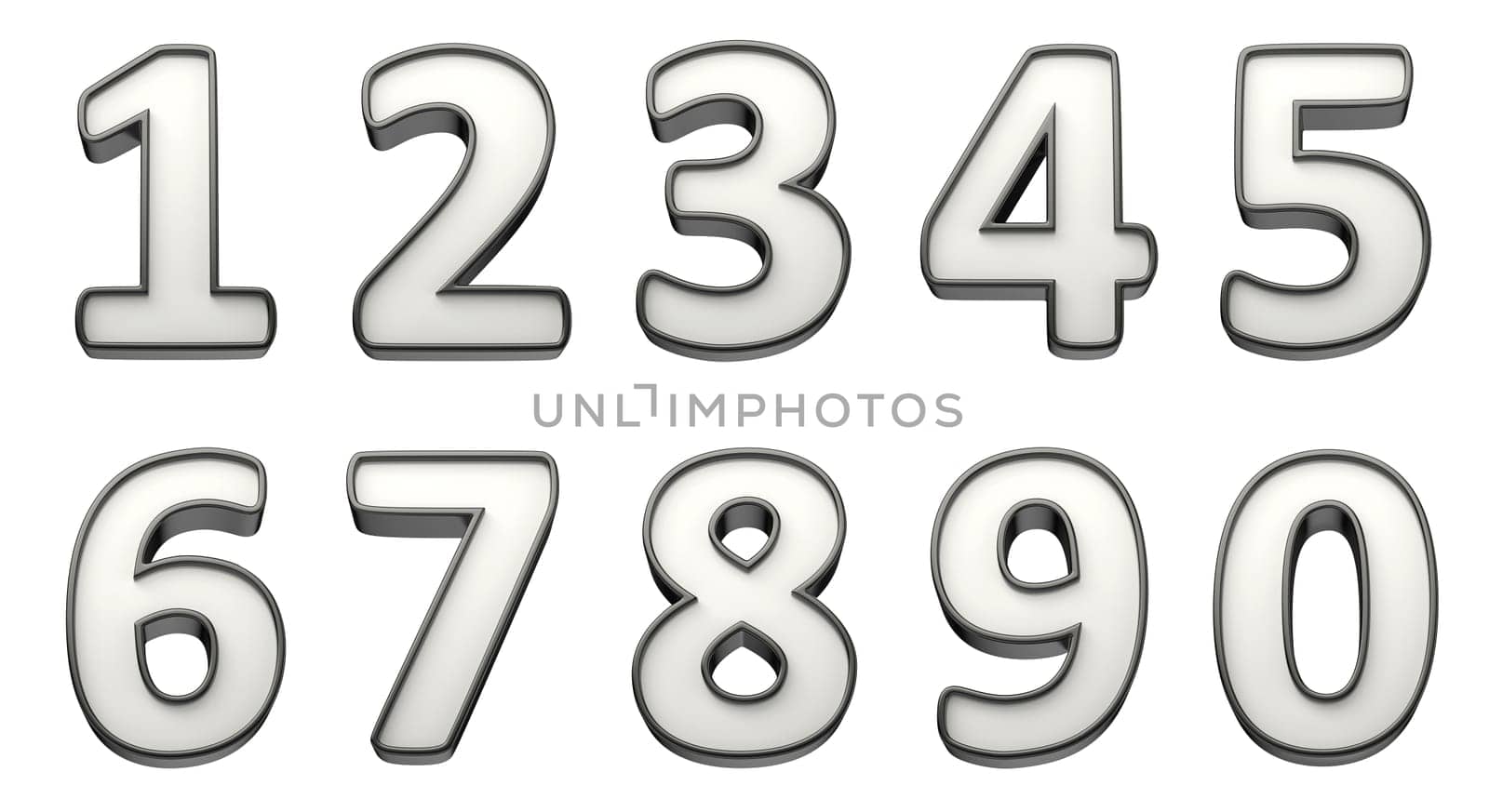 Set of 3D numbers, isolated on white background. Front view