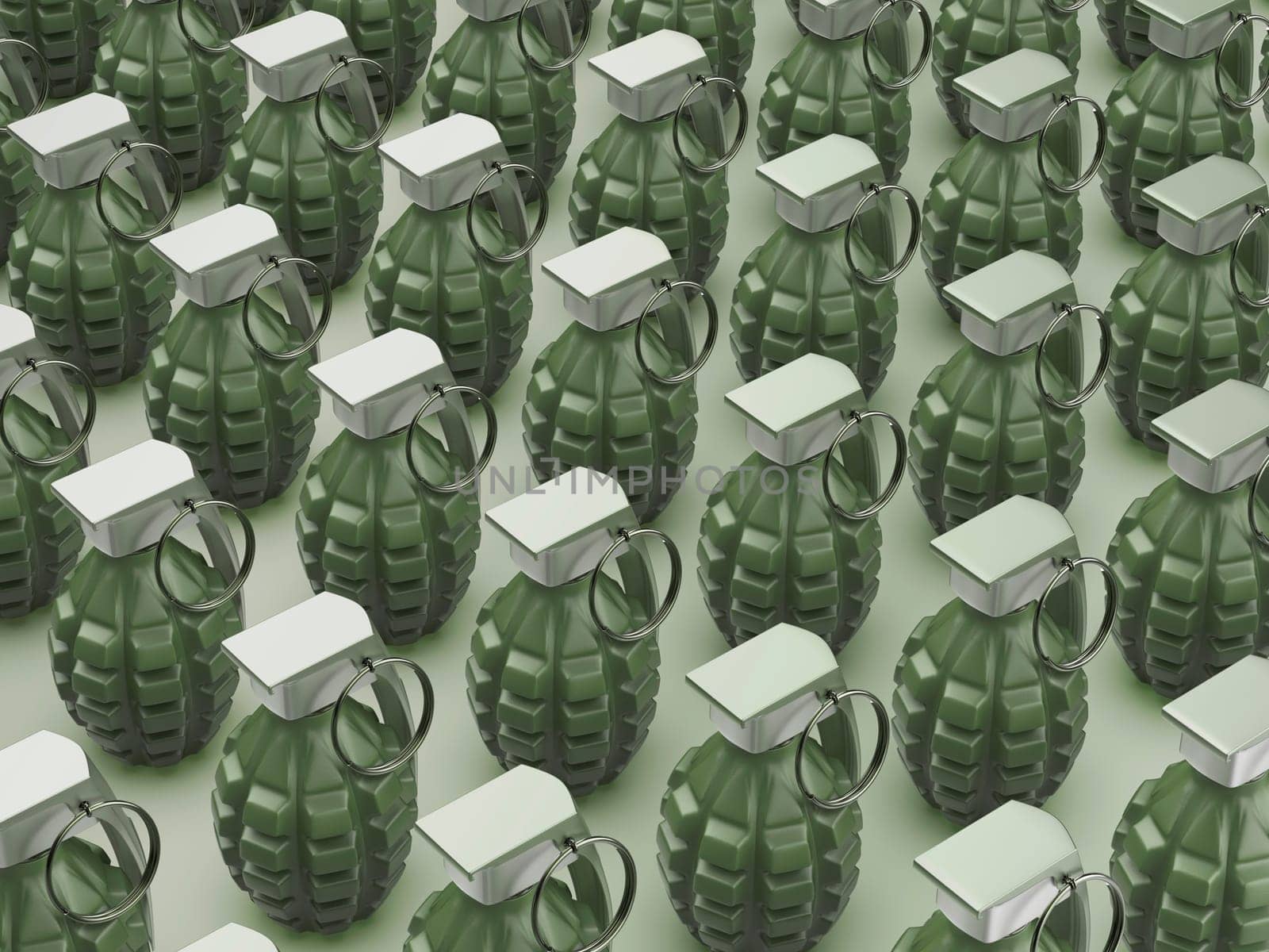 Many rows with hand grenades