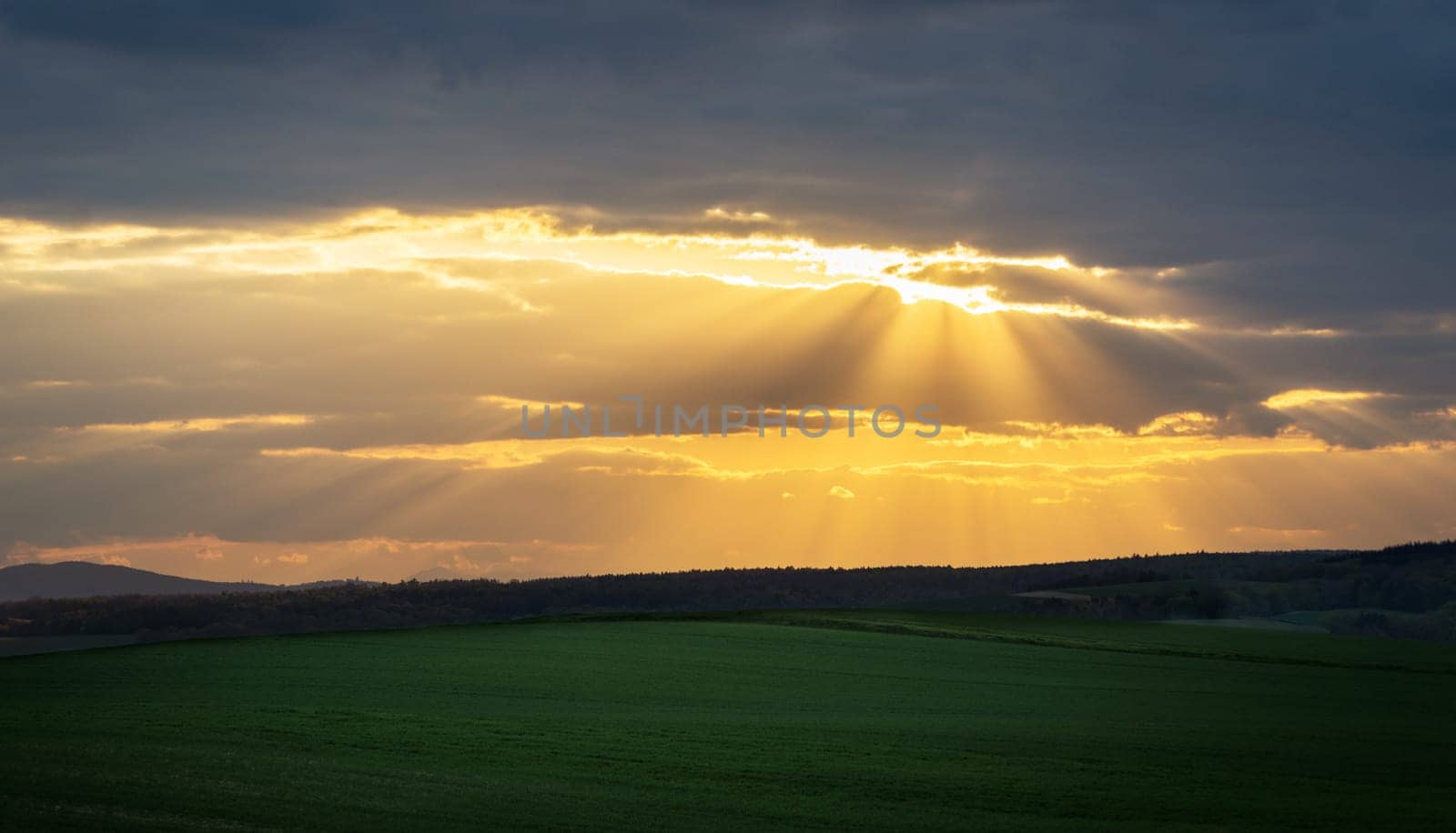 Sun rays on a gap in the clouds in Burgenland