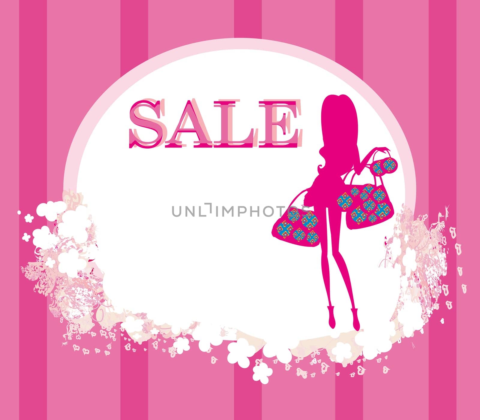 fashion shopping girl with shopping bag - sale card