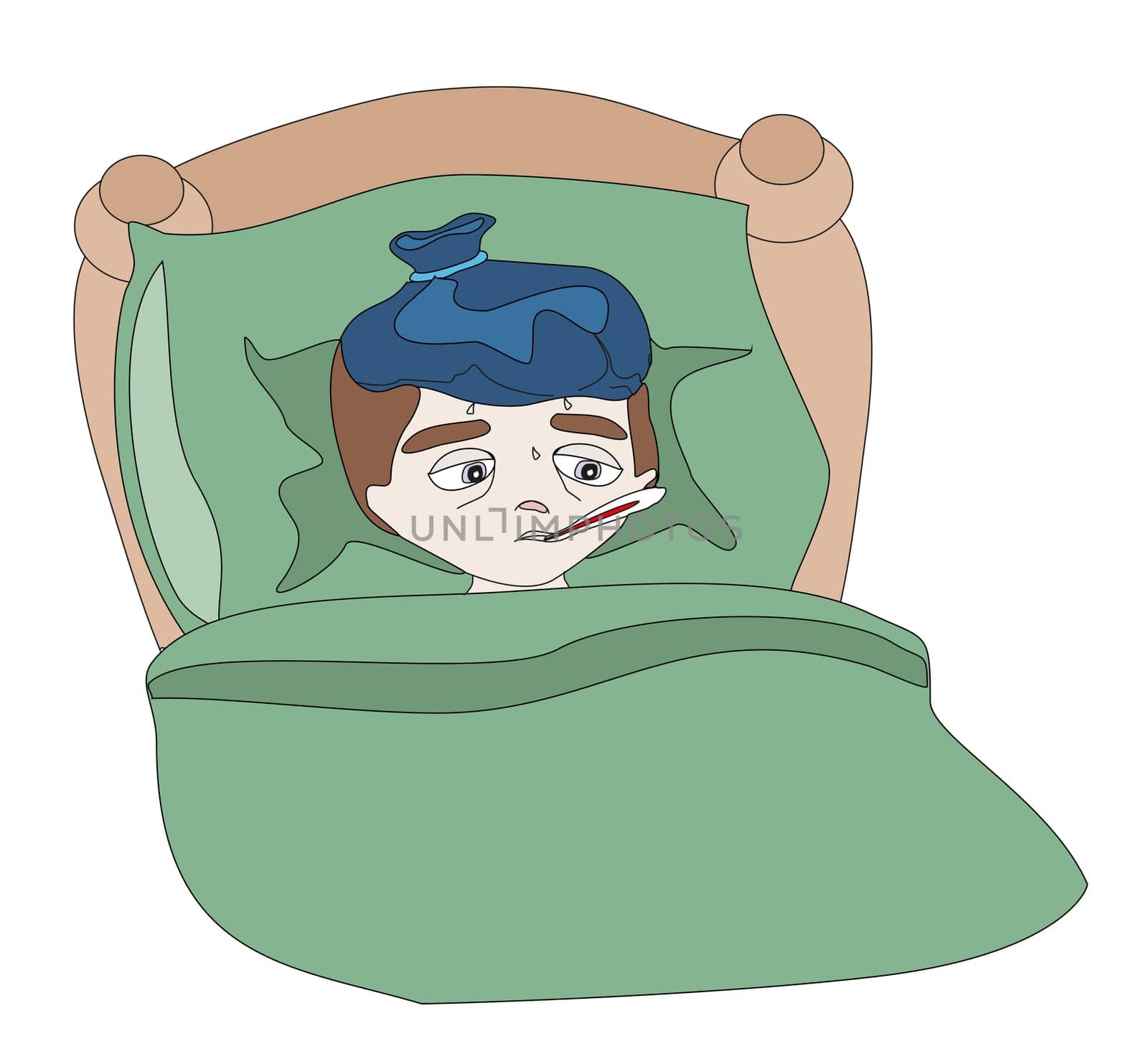 Illustration of a Sick boy lying in bed