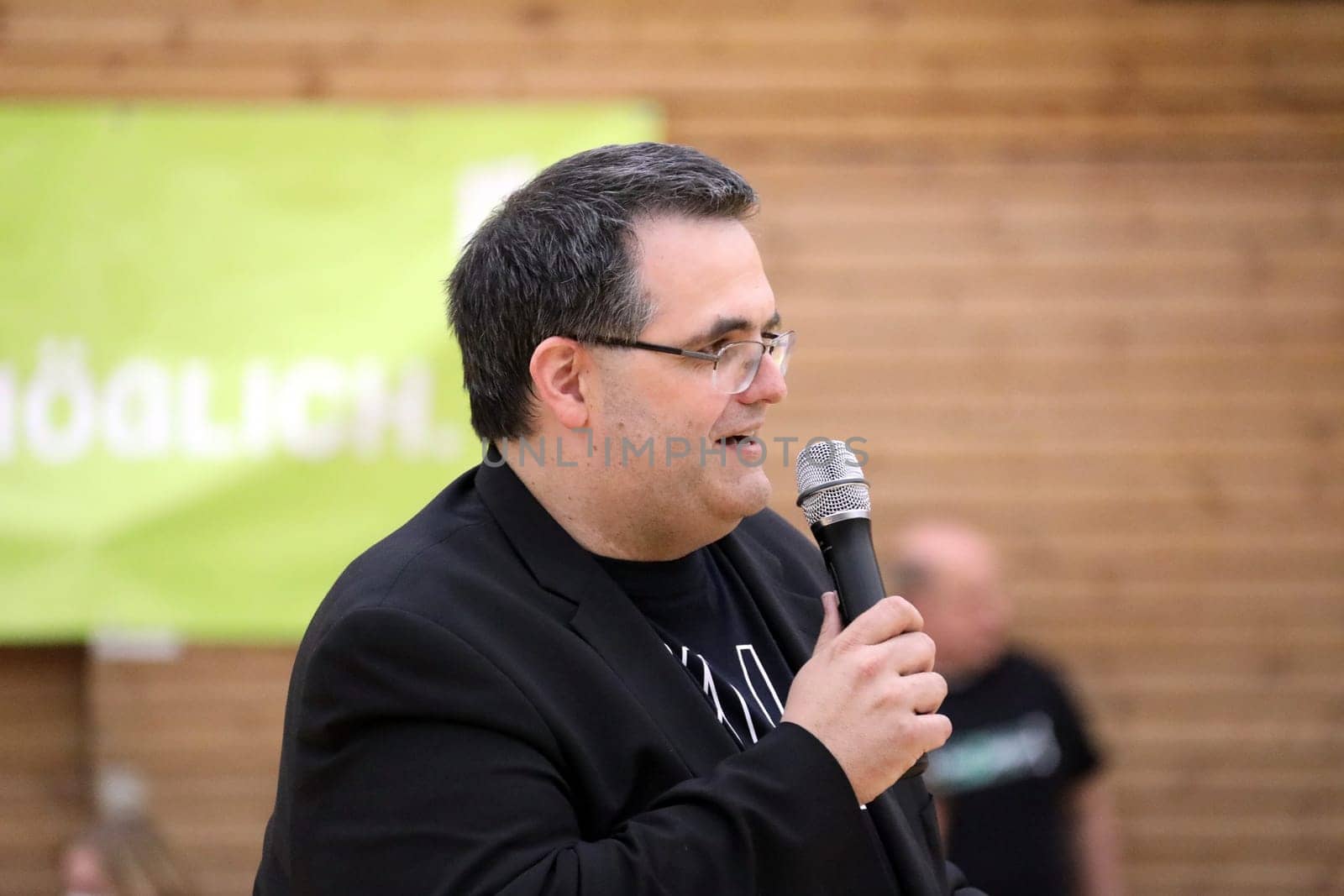 Uwe Stasch (Second Chairman and Hall Speaker Kingfishers USC Freiburg) at the match of the 1.BBL Ladies 2021/2022 - Eisvoegel USC Freiburg - Rheinland Lions. .. Photo: Joachim Hahne/johapress
