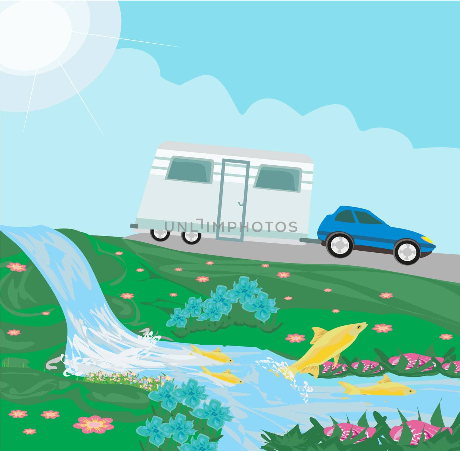 camping over waterfall