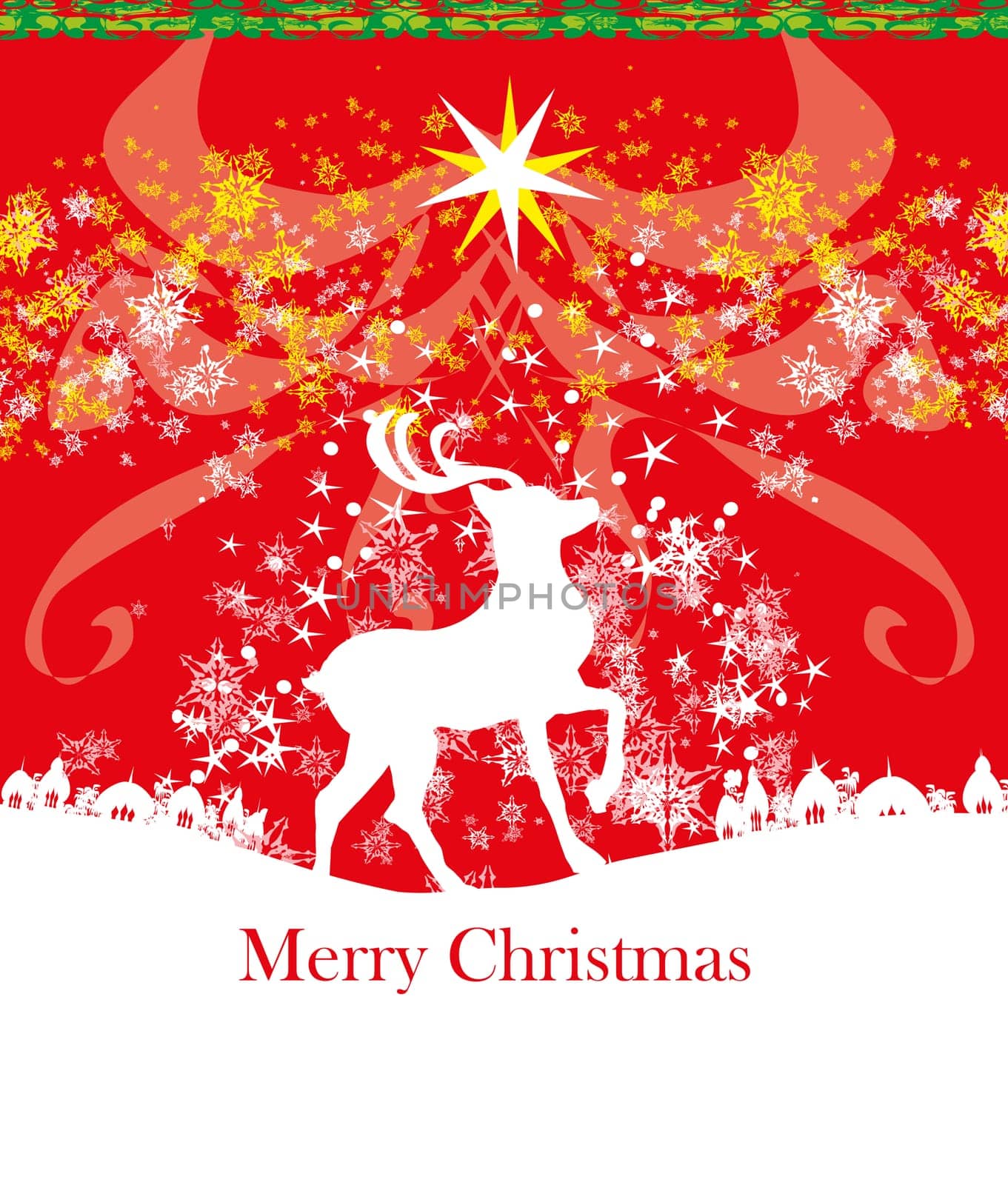 Merry Christmas background with snowflakes and reindeer