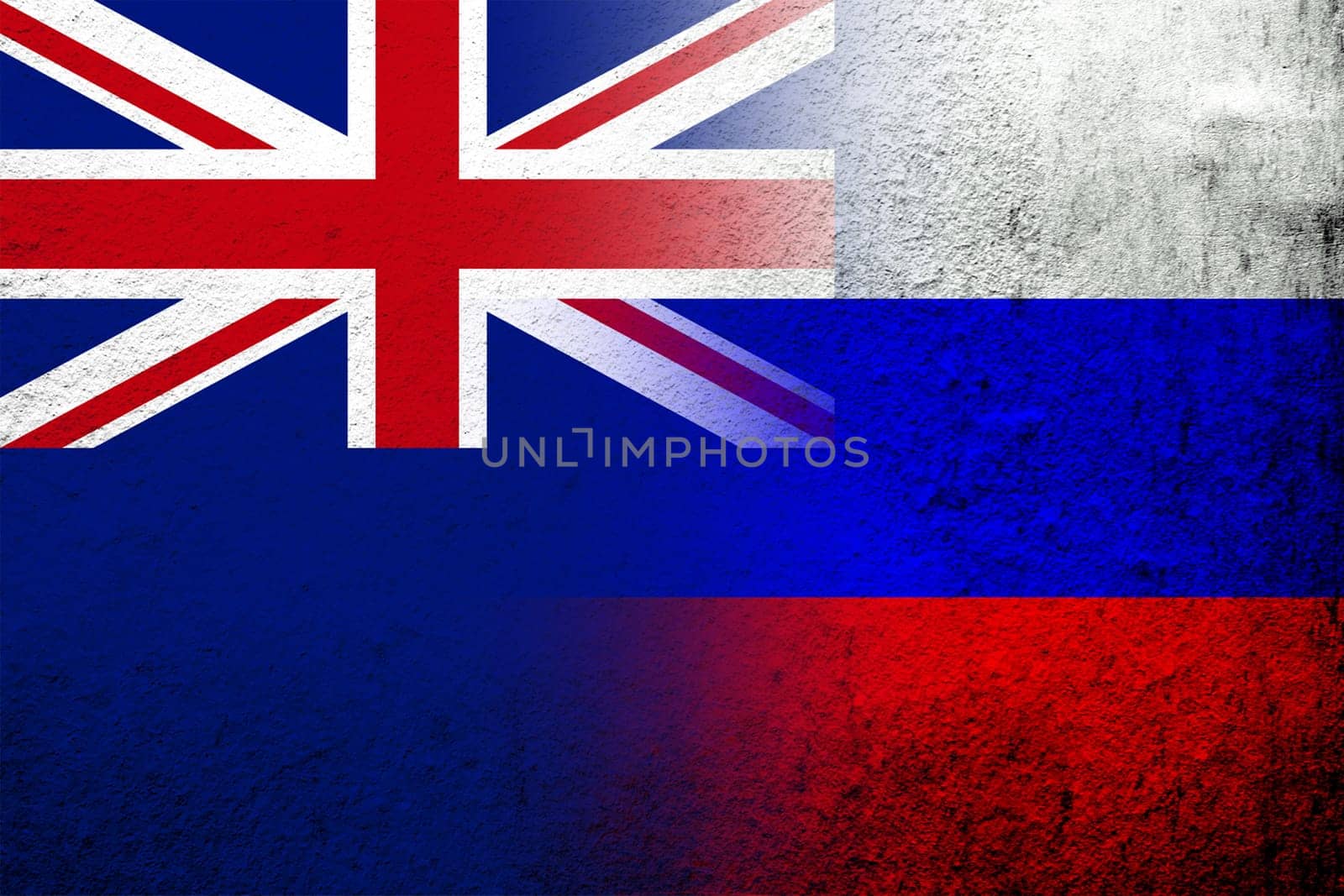 National flag of Russian Federation with National flag of New Zealand. Grunge background