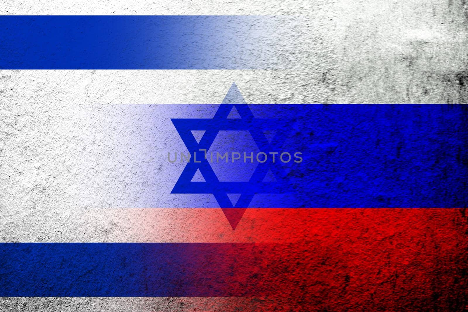 National flag of Russian Federation with State of Israel National flag. Grunge background