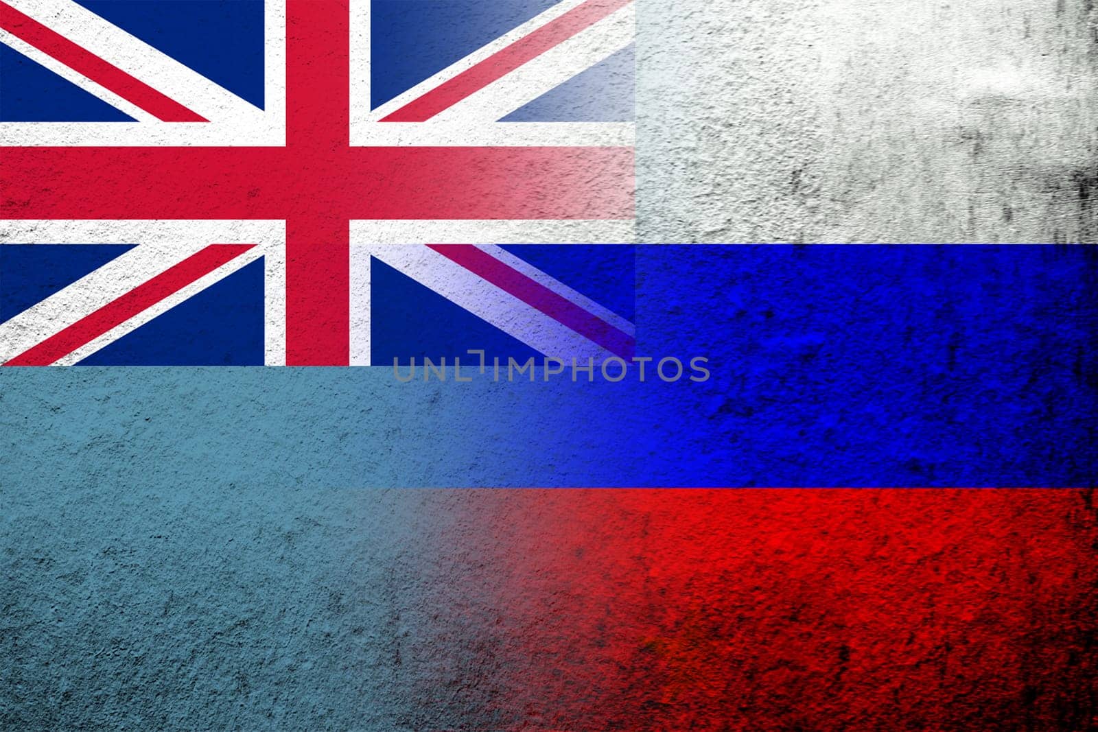 National flag of Russian Federation with The Ellice Islands Tuvalu National flag. Grunge background