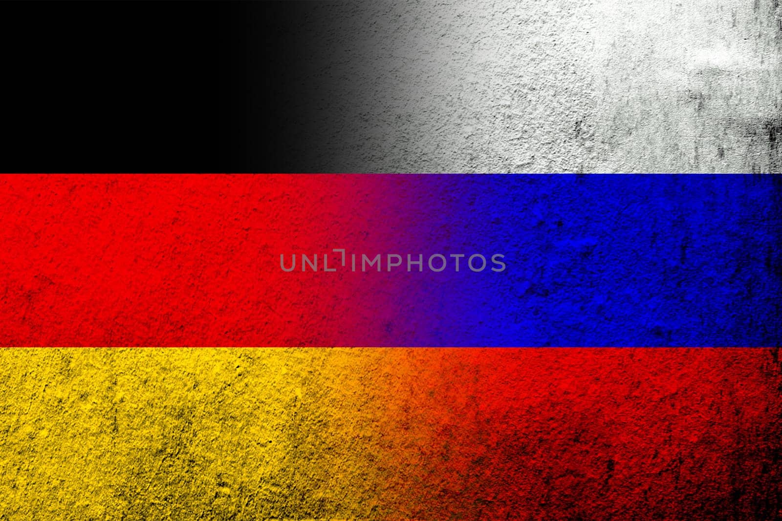 National flag of Russian Federation with The national flag of Germany. Grunge background