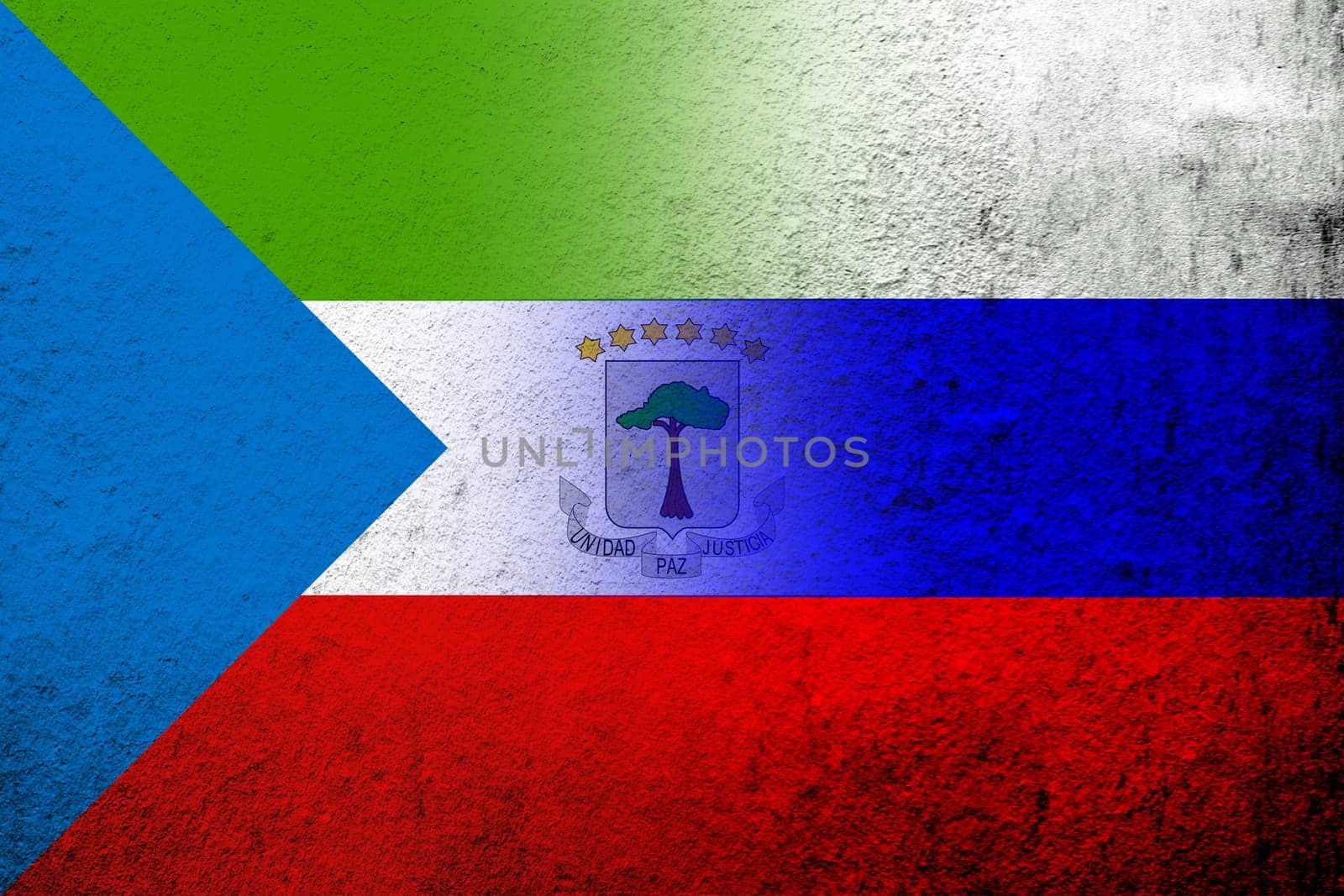 National flag of Russian Federation with The Republic of Equatorial Guinea National flag. Grunge background