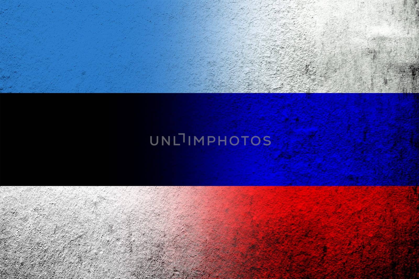 National flag of Russian Federation with The Republic of Estonia national flag. Grunge background