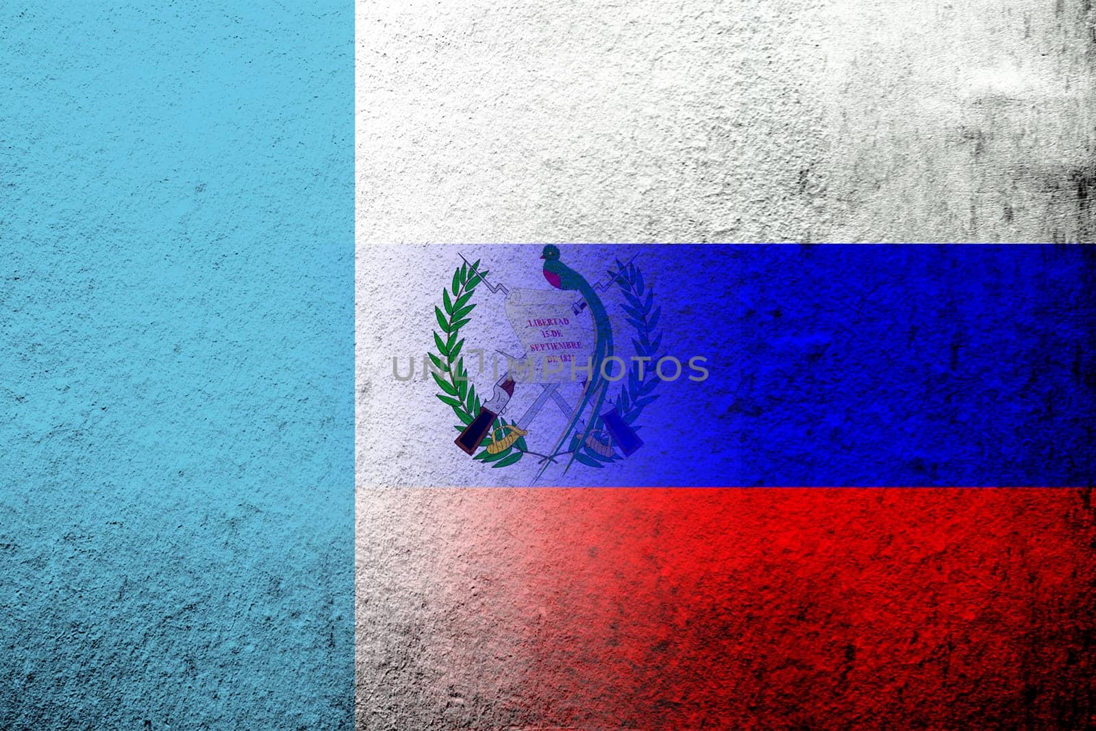 National flag of Russian Federation with The Republic of Guatemala National flag. Grunge background
