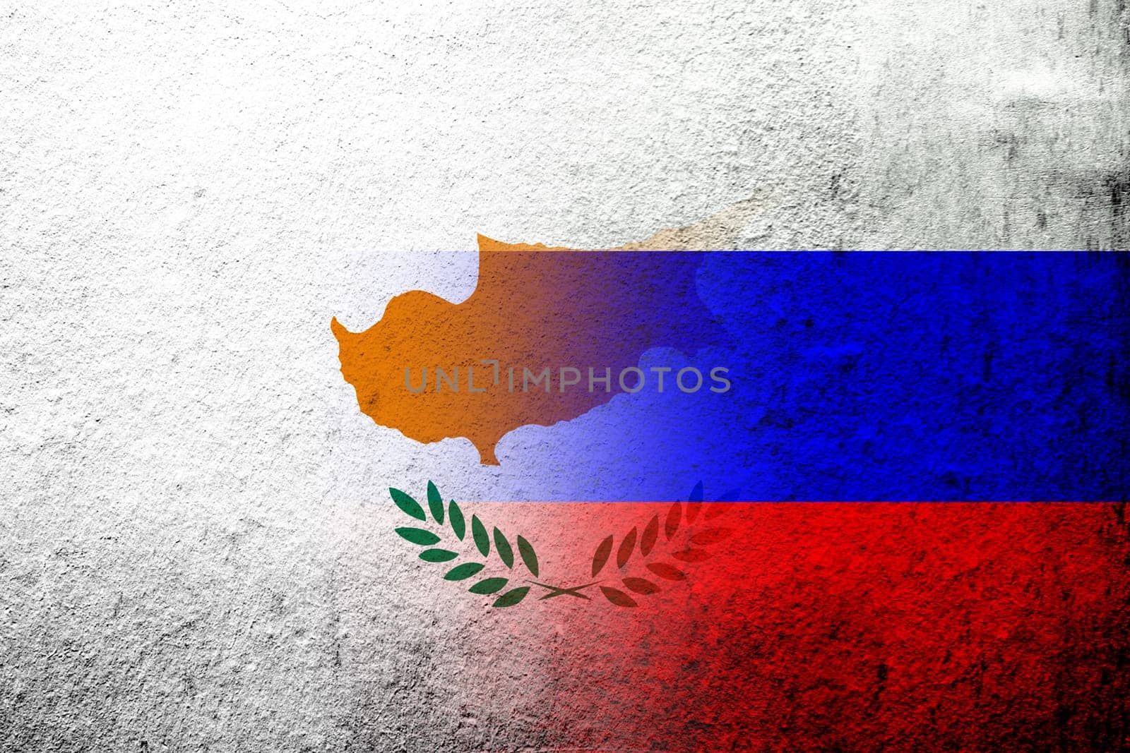 National flag of Russian Federation with the Republic of Cyprus National flag. Grunge background