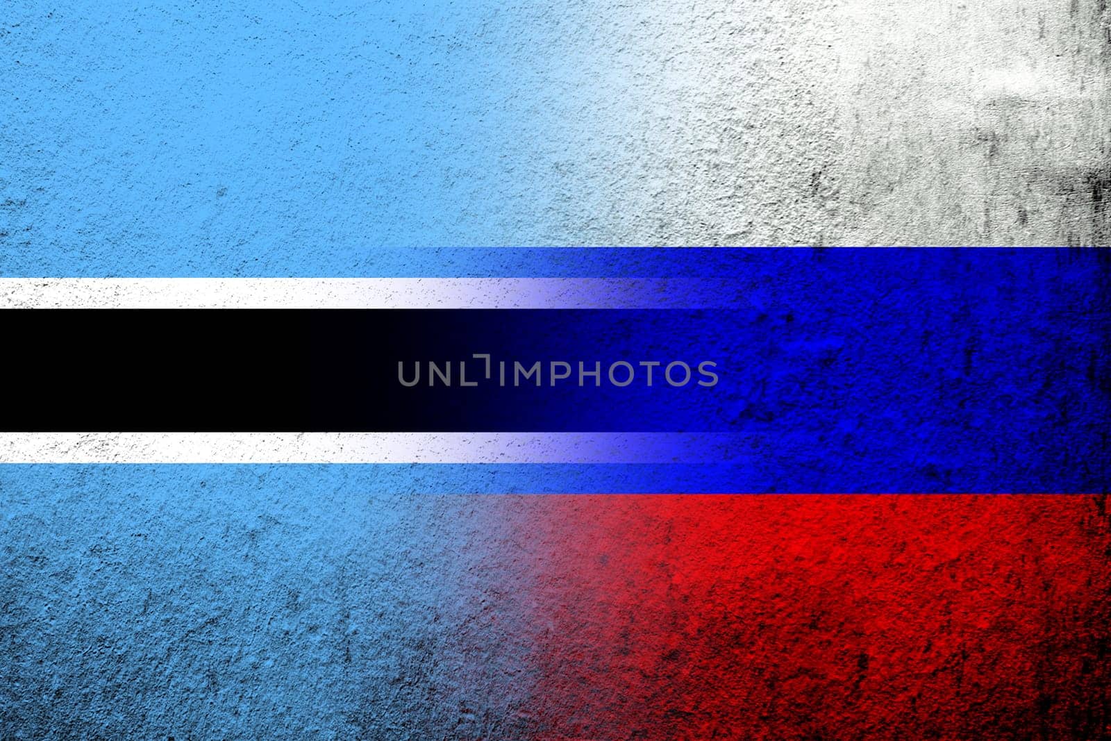 National flag of Russian Federation with The Republic of Botswana National flag. Grunge background